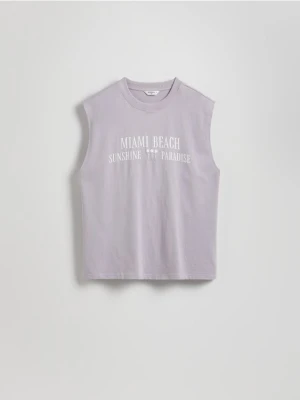 Reserved - T-shirt relaxed z nadrukiem - lawendowy