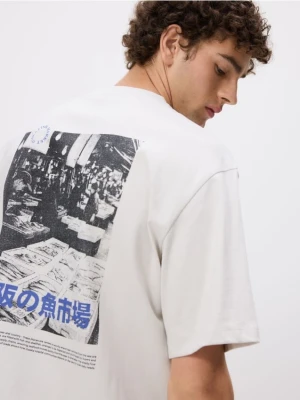 Reserved - T-shirt relaxed z nadrukiem na plecach - jasnoszary