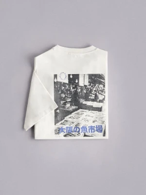 Reserved - T-shirt relaxed z nadrukiem na plecach - jasnoszary