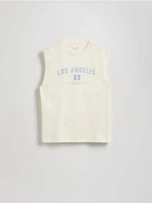 Reserved - T-shirt relaxed z nadrukiem - złamana biel