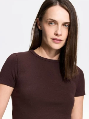 Reserved - T-shirt slim fit z modalem - ciemnobrązowy