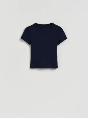 Reserved - T-shirt slim fit z modalem - granatowy