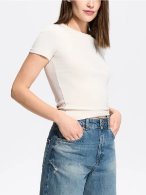 Reserved - T-shirt slim fit z modalem - kremowy