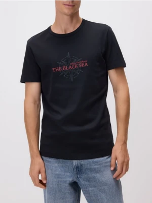 Reserved - T-shirt slim fit z nadrukiem - czarny