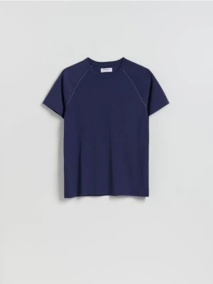 Reserved - T-shirt slim fit z wiskozą - granatowy