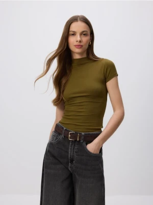 Reserved - T-shirt slim fit z wiskozą - oliwkowy