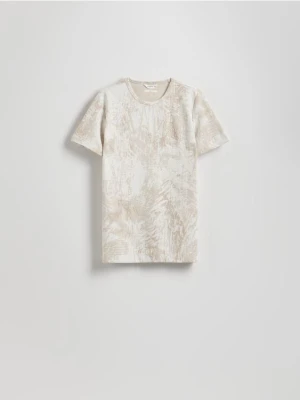 Reserved - T-shirt slim fit z wiskozą - złamana biel