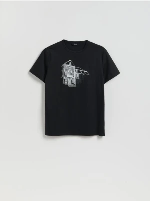 Reserved - T-shirt slim z bawełny merceryzowanej - czarny