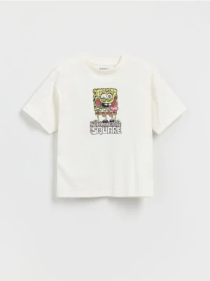 Reserved - T-shirt SpongeBob - złamana biel