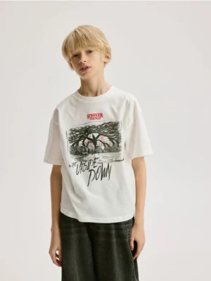 Reserved - T-shirt Stranger Things - złamana biel