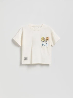 Reserved - T-shirt Tom i Jerry - złamana biel