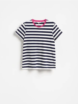 Reserved - T-shirt w paski - granatowy