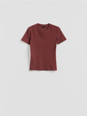 Reserved - T-shirt w prążek - brązowy