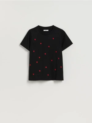 Reserved - T-shirt w serca - czarny