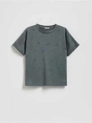 Reserved - T-shirt z aplikacją - ciemnoszary