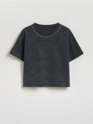 Reserved - T-shirt z aplikacją - ciemnoszary