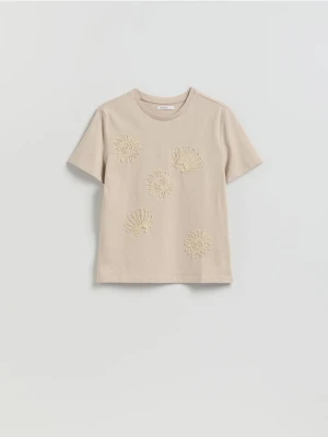 Reserved - T-shirt z aplikacją - kremowy