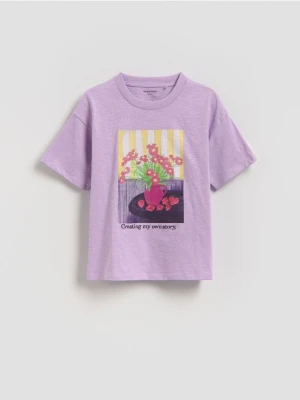 Reserved - T-shirt z aplikacją - lawendowy