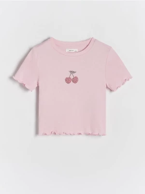 Reserved - T-shirt z aplikacją - różowy