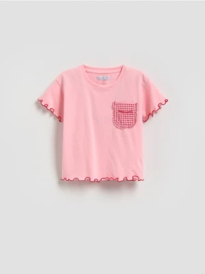 Reserved - T-shirt z aplikacją - różowy