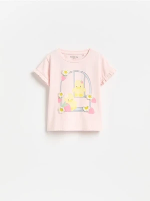 Reserved - T-shirt z aplikacją - różowy