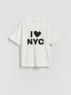 Reserved - T-shirt z aplikacją - złamana biel