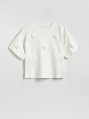 Reserved - T-shirt z aplikacją - złamana biel