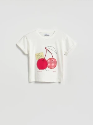 Reserved - T-shirt z aplikacją - złamana biel