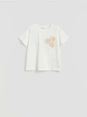 Reserved - T-shirt z aplikacją - złamana biel