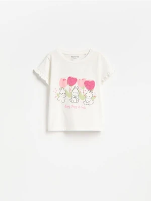 Reserved - T-shirt z aplikacją - złamana biel
