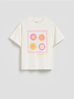 Reserved - T-shirt z aplikacją - złamana biel