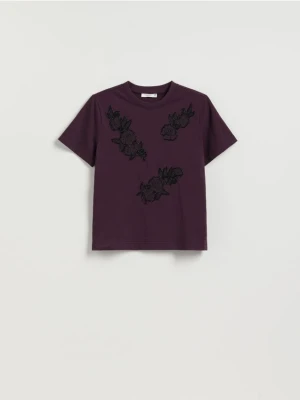 Reserved - T-shirt z aplikacjami - ciemnofioletowy