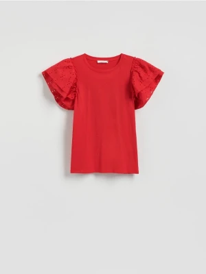 Reserved - T-shirt z ażurowymi rękawami - czerwony