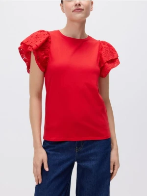 Reserved - T-shirt z ażurowymi rękawami - czerwony