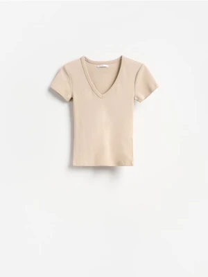 Reserved - T-shirt z bawełną - beżowy