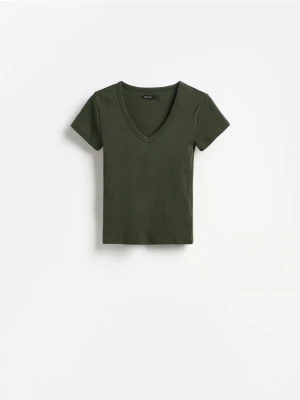 Reserved - T-shirt z bawełną - ciemnozielony
