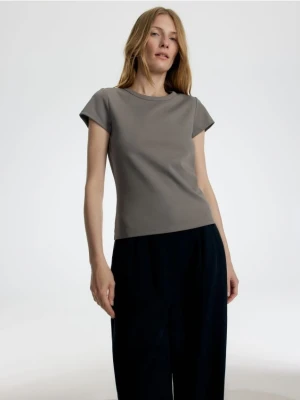 Reserved - T-shirt z bawełny merceryzowanej - beżowy