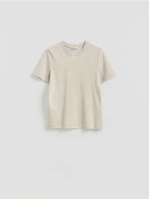 Reserved - T-shirt z bawełny merceryzowanej - beżowy
