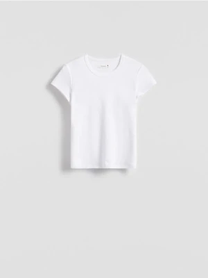Reserved - T-shirt z bawełny merceryzowanej - biały