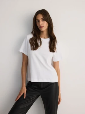 Reserved - T-shirt z bawełny merceryzowanej - biały