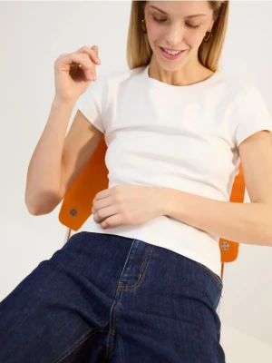 Reserved - T-shirt z bawełny merceryzowanej - biały