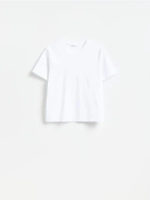 Reserved - T-shirt z bawełny merceryzowanej - biały