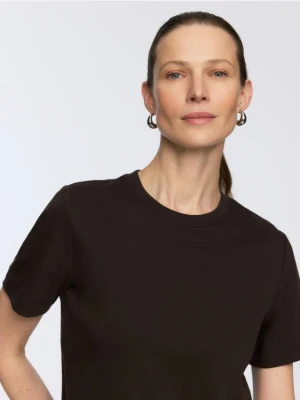 Reserved - T-shirt z bawełny merceryzowanej - brązowy