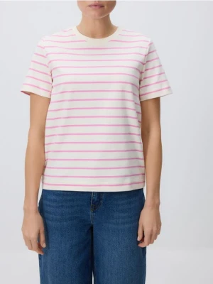 Reserved - T-shirt z bawełny merceryzowanej - brudny róż