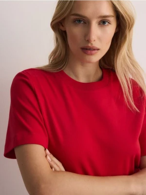 Reserved - T-shirt z bawełny merceryzowanej - czerwony