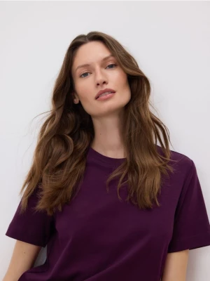 Reserved - T-shirt z bawełny merceryzowanej - fioletowy