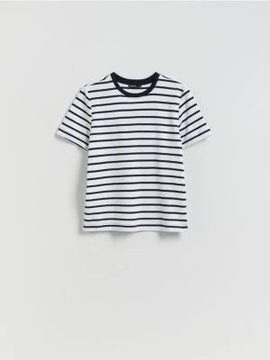 Reserved - T-shirt z bawełny merceryzowanej - granatowy