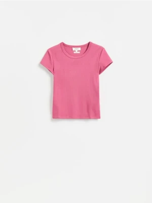 Reserved - T-shirt z bawełny merceryzowanej - jasnofioletowy