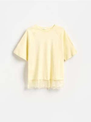 Reserved - T-shirt z bawełny merceryzowanej - jasnożółty