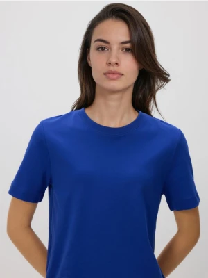 Reserved - T-shirt z bawełny merceryzowanej - niebieski